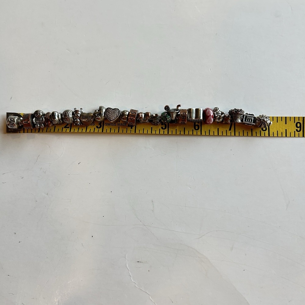 Pandora 23 Charm 925 Sterling SiL Crystal Hearts Mom Boy Girl  Family 8"Bracelet - Picture 6 of 10